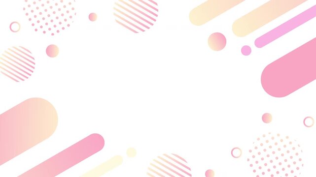 淡いピンクのグラデーションメンフィス図形が動くループ動画背景 斜めラインとドットのふんわり可愛いデザイン 16対9