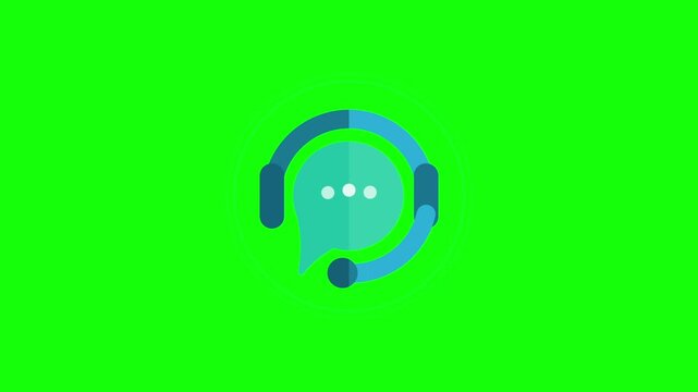 animated customer support headset icons rotating against vibrant solid green screen background with bubbles rotating smoothly displays three identical identical flat style