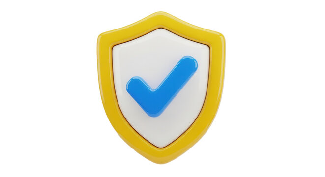 3D Shield emblem with blue checkmark signifying security and approval during digital protection