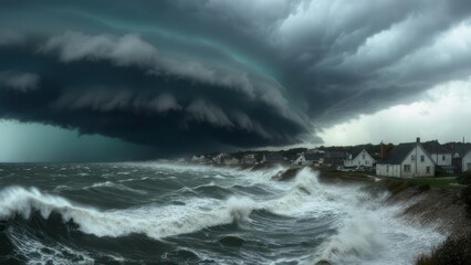 Obraz premium Stormy seas crashing against a coastline