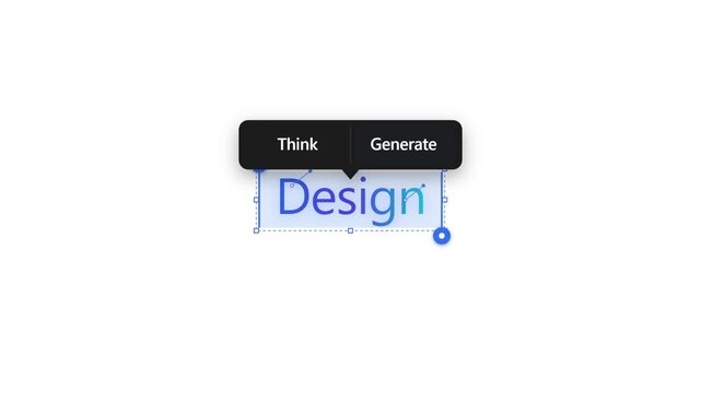 Digital graphic design interface tool showing text editing process with think and generate buttons for creative workflow automation user experience design with tool selecting modifying