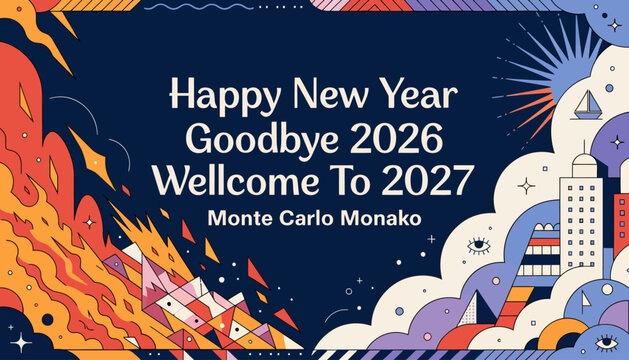 Happy New Year 2027, Goodbye 2026, Monte Carlo Monako vector graphic