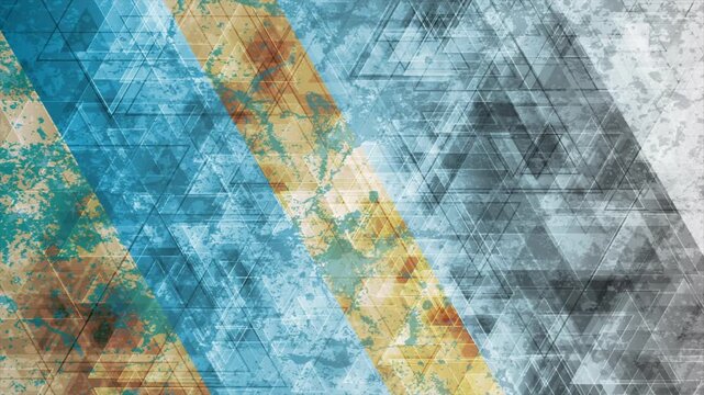 Dark blue and orange grunge low poly stripes with faceted geometric texture and distressed surface. Bold retro motion design. Seamless loop. Video animation Ultra HD 4K 3840x2160