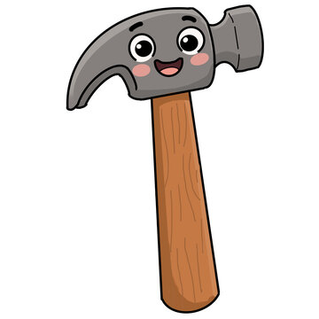 Cute cartoon hammer character with smiling face vector illustration. 