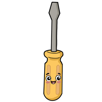 Cute cartoon screwdriver character with smiling face vector illustration.
