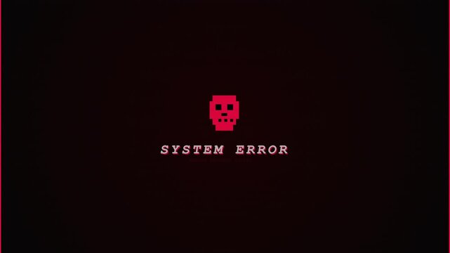 Digital skull glitch system error warning screen animation