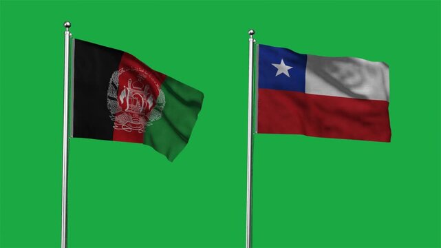 Afghanistan and Chile Waving Flags, 3D Illustration.