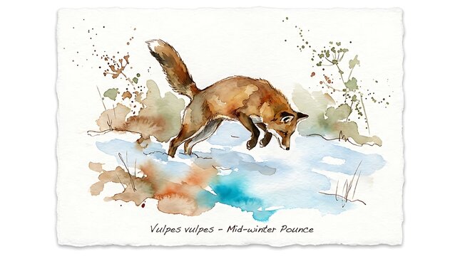 Fox Running Through Water Illustration
