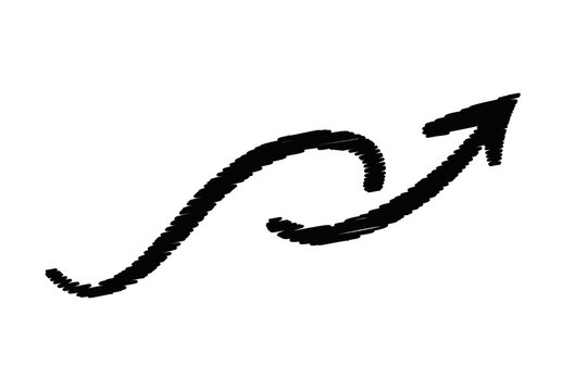Hand drawn wavy arrow sketch, doodle style vector illustration isolated on transparent background