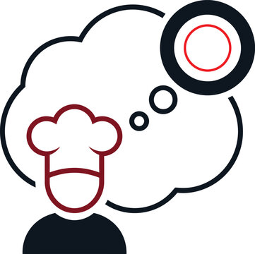 Chef thinking about food icon with speech bubble and plate chef hat chef uniform