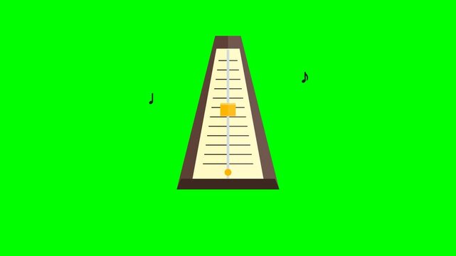 Flat Design Metronome Animation With Musical Notes On Green Screen Background For Audio Tempo And Music Timing Education And Performance Projects