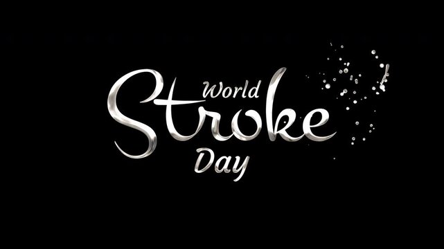 Silver metallic world stroke day logo on black background with shiny glitter effect suitable for health campaigns or social media graphics.