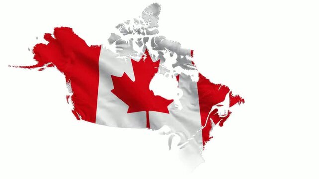 Waving canadian flag map animation: isolated national symbol of canada on white background, for patriotic and, corporate projects