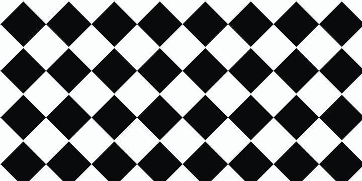Seamless black and white checkered pattern with diagonal diamond shapes. Classic geometric vector background for design.