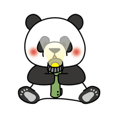 懐中電灯の明かりが付くかチェックしているパンダ © てがきっず