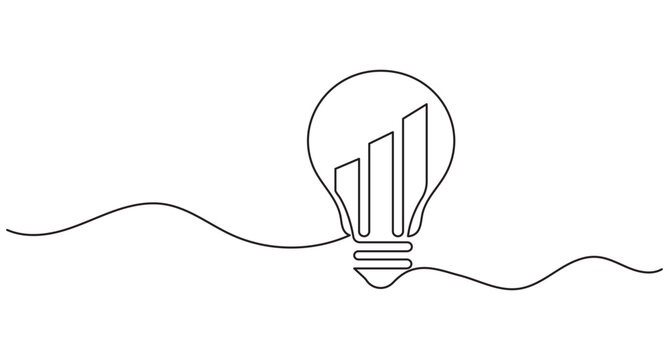 Light bulb growth continuous line art, single line creative idea, business success concept, editable stroke outline vector