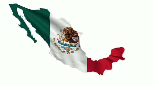 Waving mexico flag map animation, isolated on white background, for national identity, and travel concepts