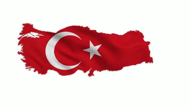 Waving turkey flag map animation, isolated on white background, for national identity, patriotism, and political concepts