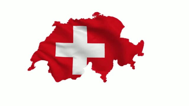 Waving switzerland flag map animation, swiss national identity concept, isolated on white background