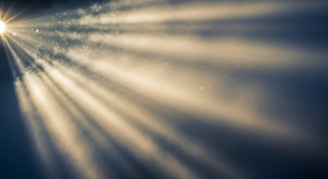 Bright sun rays piercing through dark clouds creating dramatic light beams in the night sky