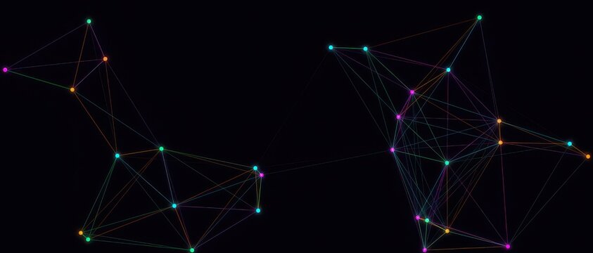 Complex data visualization illustration with connected glowing points on black space