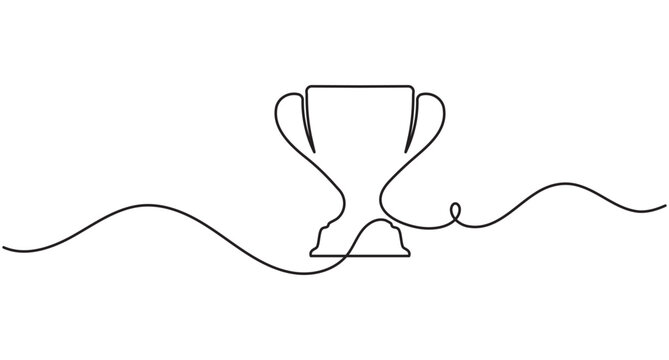 Trophy continuous line art, single line winner cup, winning success concept, editable stroke outline vector
