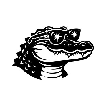 Cool black and white illustration of an alligator wearing stylish sunglasses