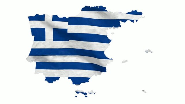 Waving greece flag map animation, isolated greek national symbol on white background, country