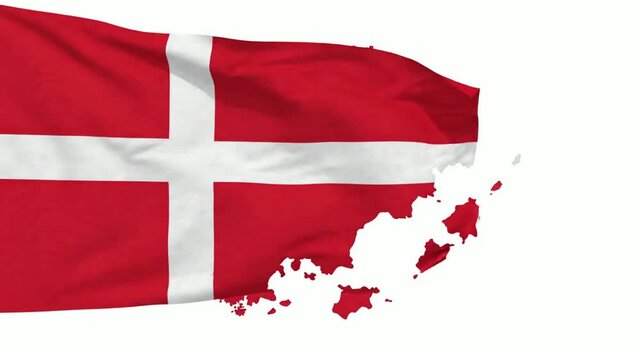 Denmark flag waving isolated on white background, danish national symbol, 3D rendered fabric animation for patriotic projects