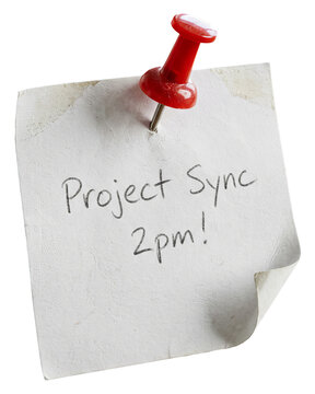 Sticky Note Reminder for Project Sync Meeting at 2pm.