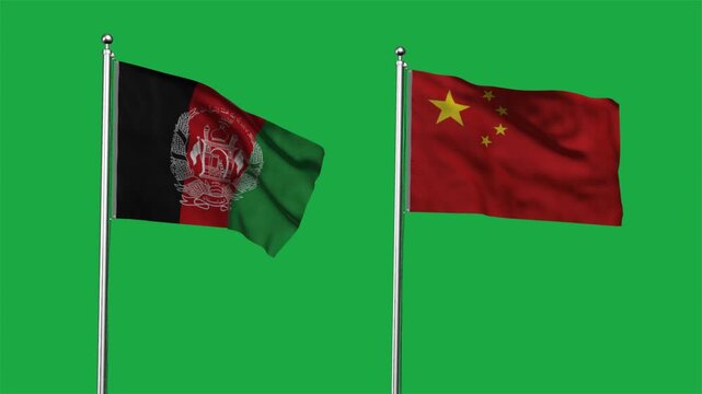 Afghanistan and China Waving Flags, 3D Illustration.