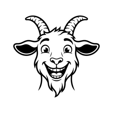 Cartoon illustration of a happy smiling goat head isolated on white background