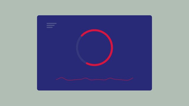 Digital Interface Loading Screen With Red Circular Progress Bar And Waveform
