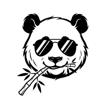 Cool panda bear wearing sunglasses and holding a bamboo branch illustration