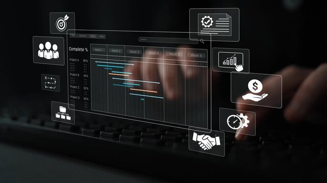Project management dashboard showing timeline, tasks, milestones, and workflows for planning, tracking, and executing successful business or team projects Marrow