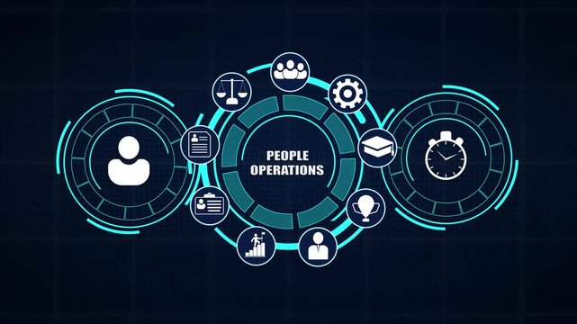 Managing enterprise staff administration efficiency with people operations digital screen and performance graphs