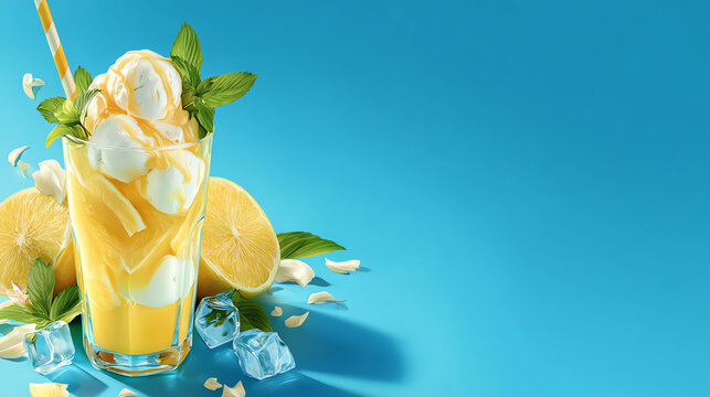 Lemon Ice Cream Float with Mint and Ice