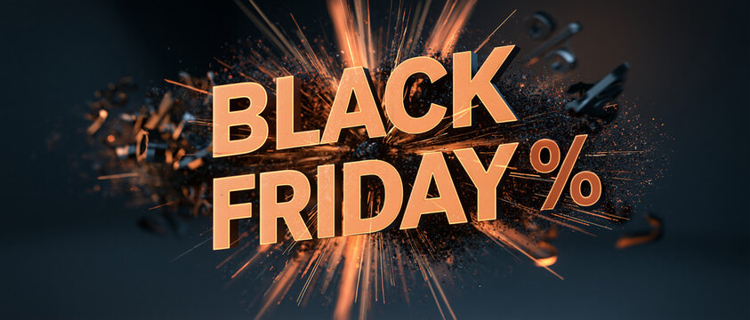 Black Friday Percent Sign Golden Sparklers Dark Background
