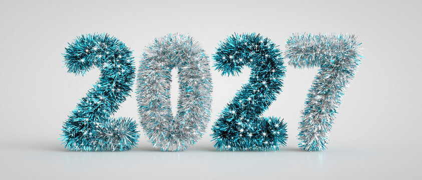 Year 2027 Fluffy Turquoise Ice Snow Numbers Background