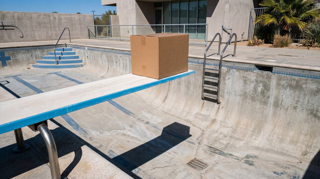 Wide Angle Cardboard Box On Diving Board For Business Risk Concept