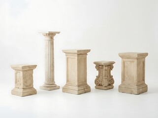 Obraz premium Vintage style stone pillars and columns on white background