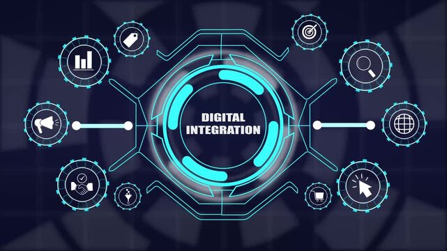 Connecting modern business systems through a digital integration platform highlighting automated workflows, cloud networking and operational efficiency