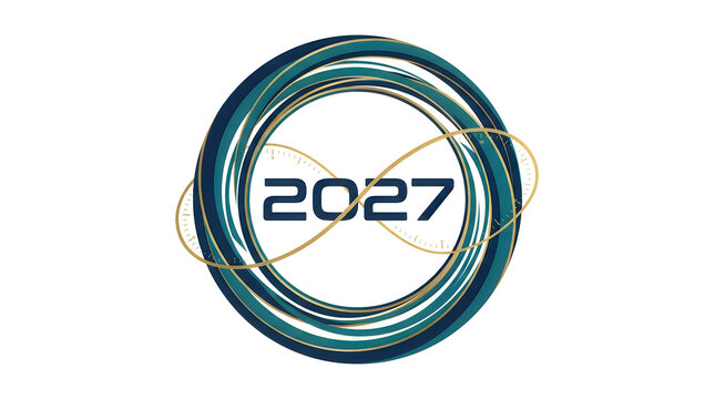 2027 year logo design with modern circle rings and infinity symbol isolated on white background
