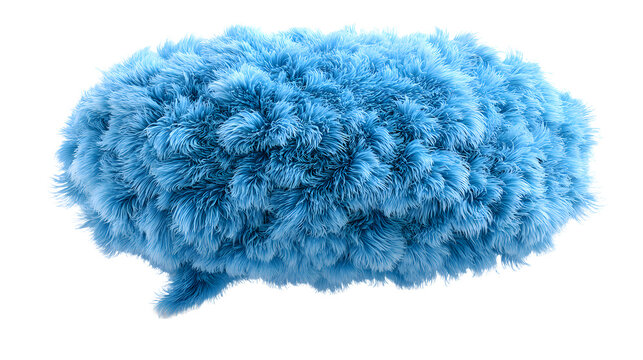 A blue fluffy 3d chat bubble floating in the air