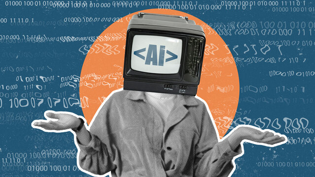 News report shows a person with a TV for a head, focusing on the impact of fake news in society today