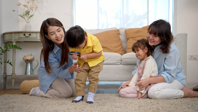 Mother and children engaging in a warm home activity