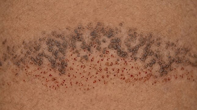 Macro photograph showing seborrheic keratosis hyperpigmentation on human skin