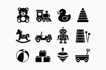 Obraz premium Collection of Childrens Toys Icons Vector Illustration.
