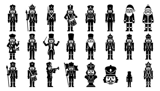 Nutcracker Soldier Icons Set, Festive Holiday Illustration Featuring Icon