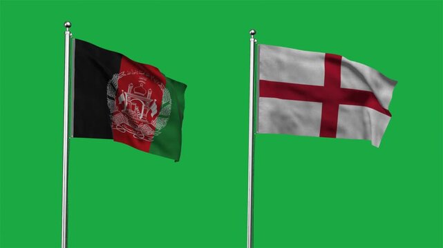 Afghanistan and England Waving Flags, 3D Illustration